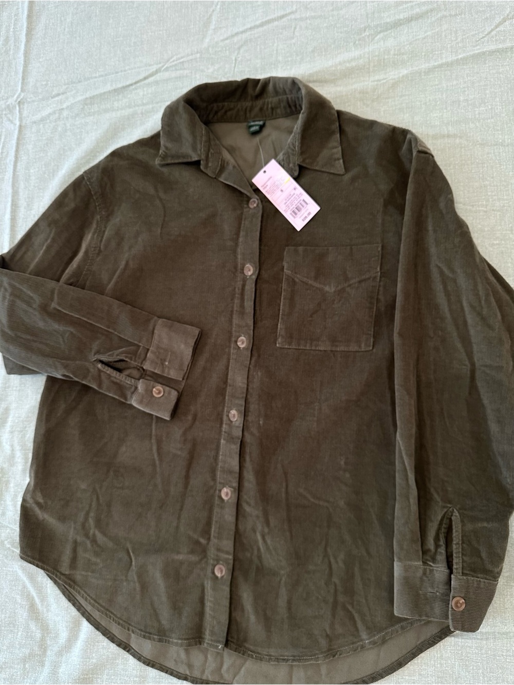 Wild Fable Corduroy Button-Front Shirt Jacket in Dark Green/Brown